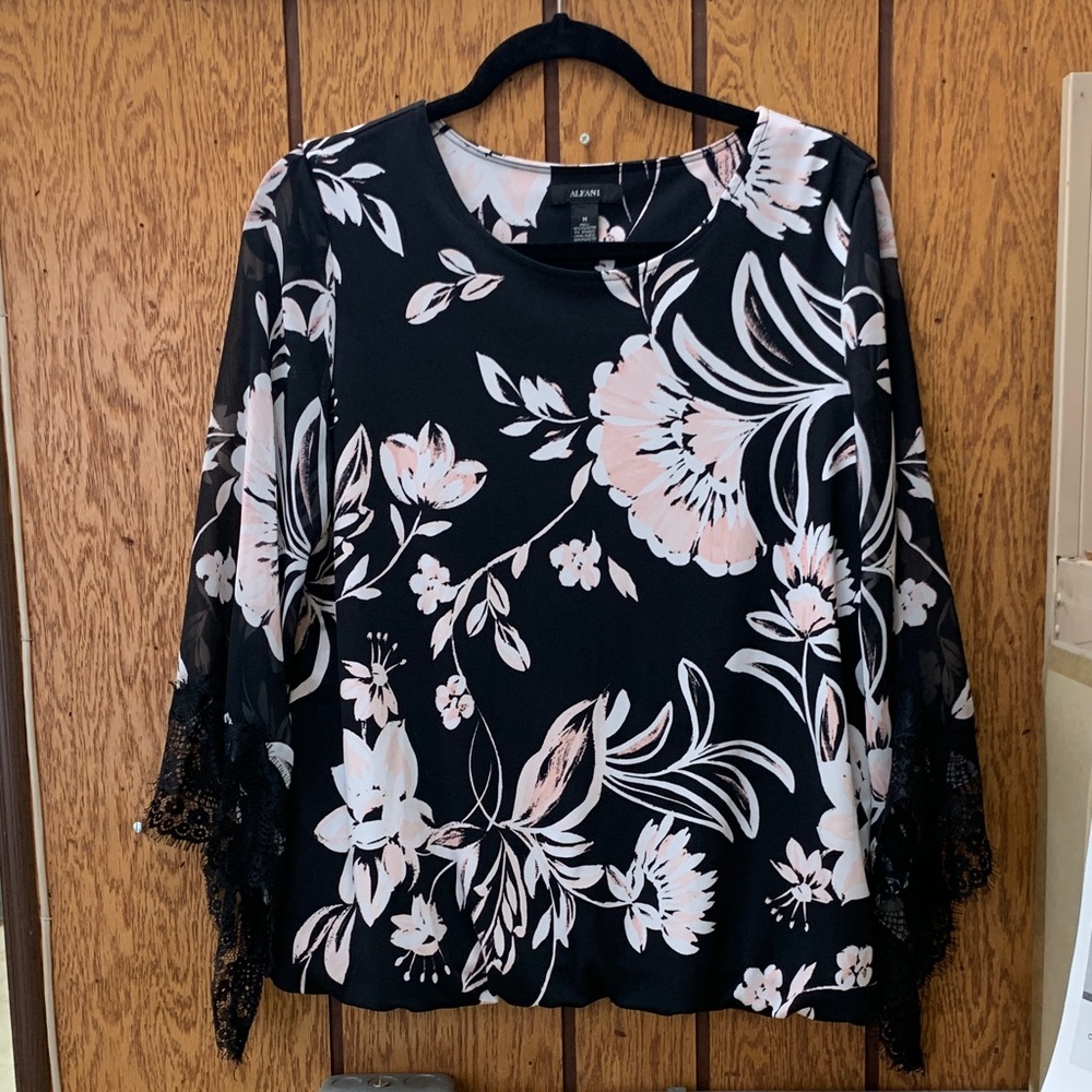 Alfani Black and Pink Floral Blouse